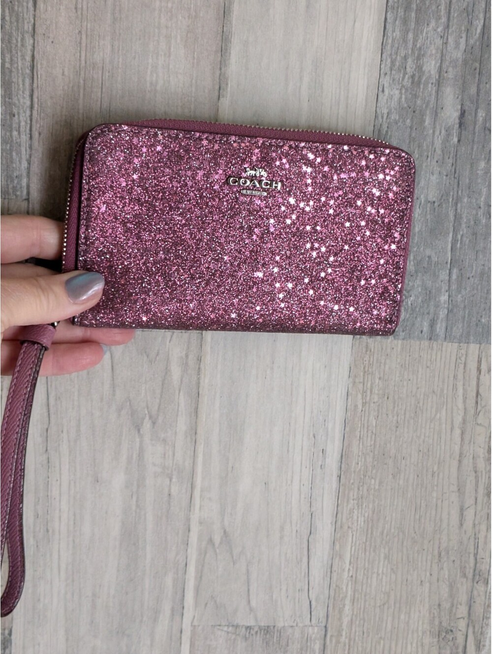 Coach Leather Star Glitter Embellishments Wallet pre owned
